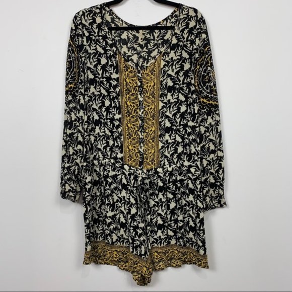 Free People "Resort" Oversized Romper Black Multi - Picture 2 of 5